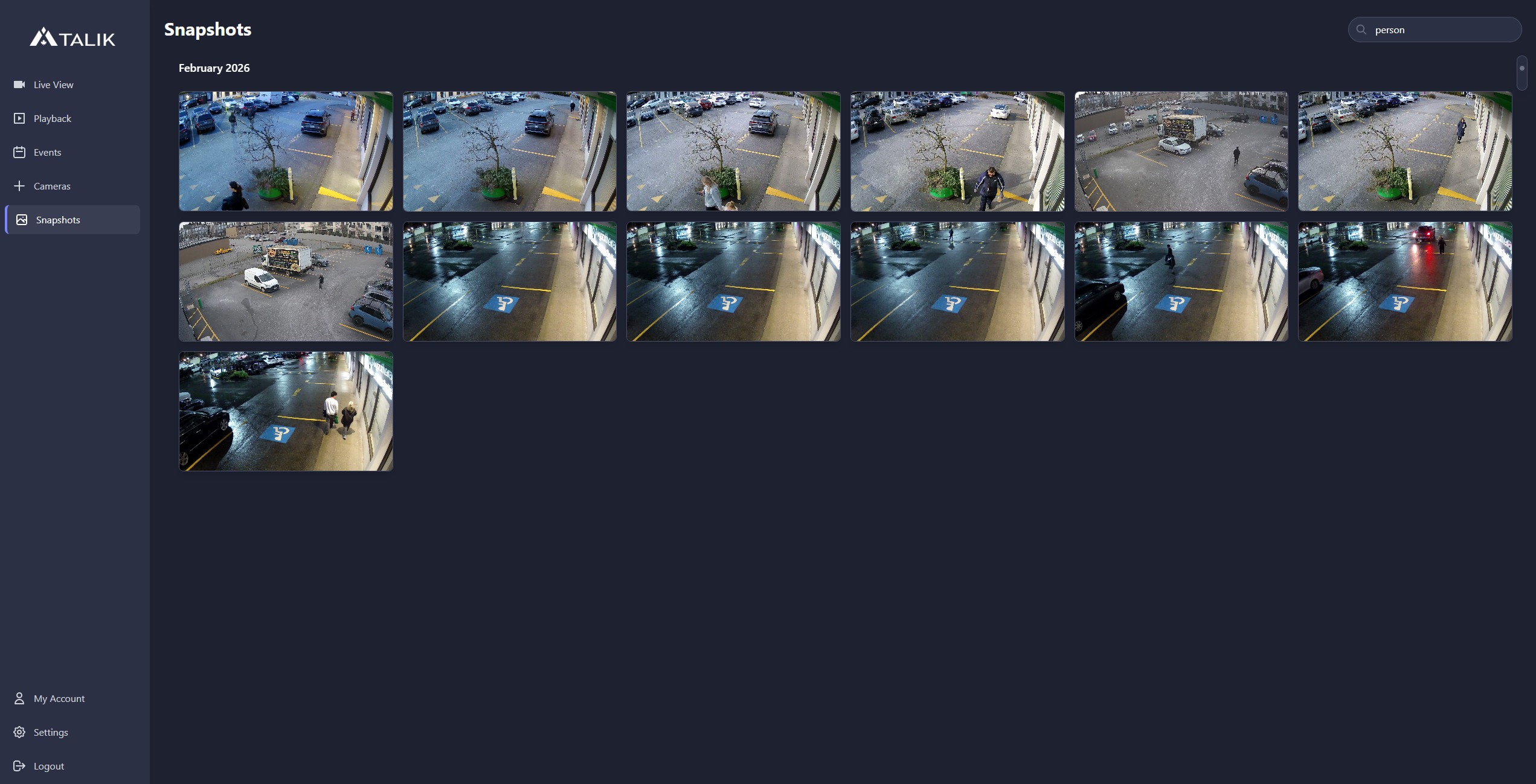 Talik NVR Evidence Gallery smart search filtering